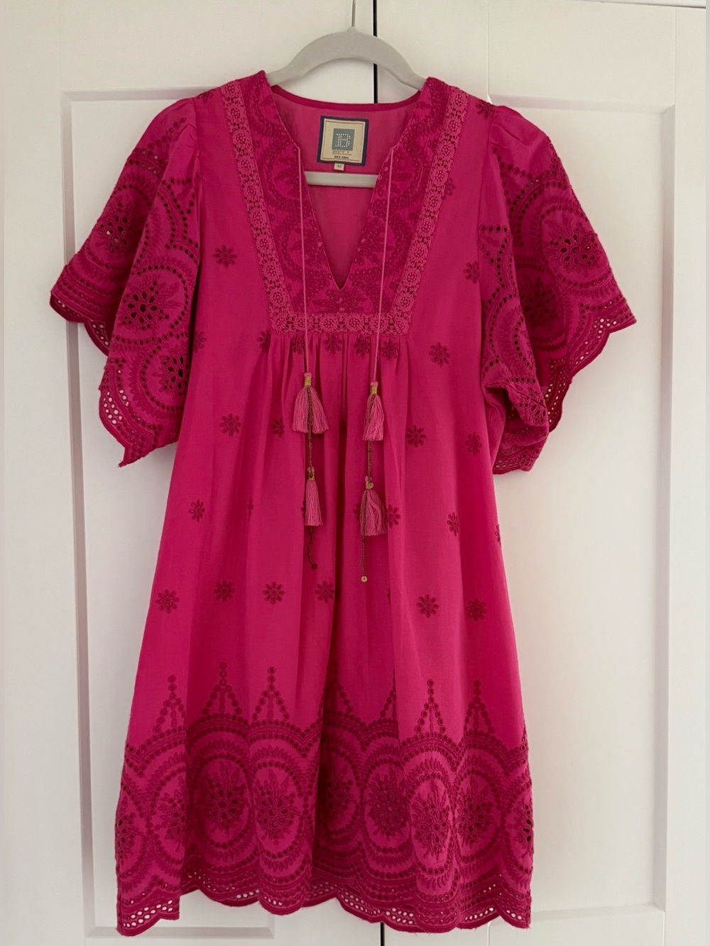 Bell by Alicia Bell Pink Eyelet Tassel Dress Size Medium